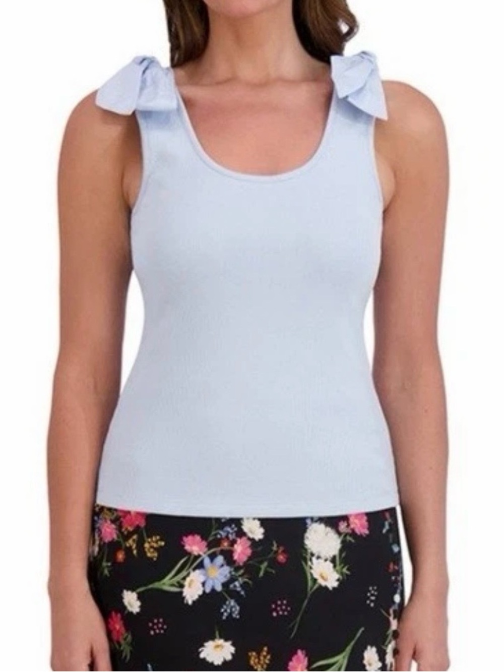French Connection Light Blue Tie-Shoulder Tank